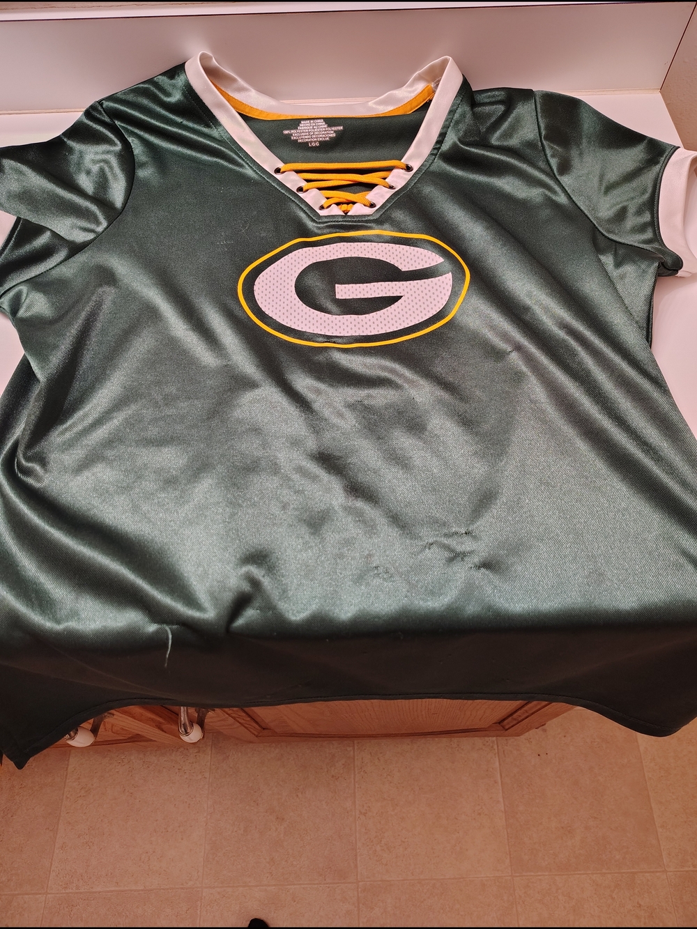NFL Women's Green Jersey with Yellow Lace-Up Detail